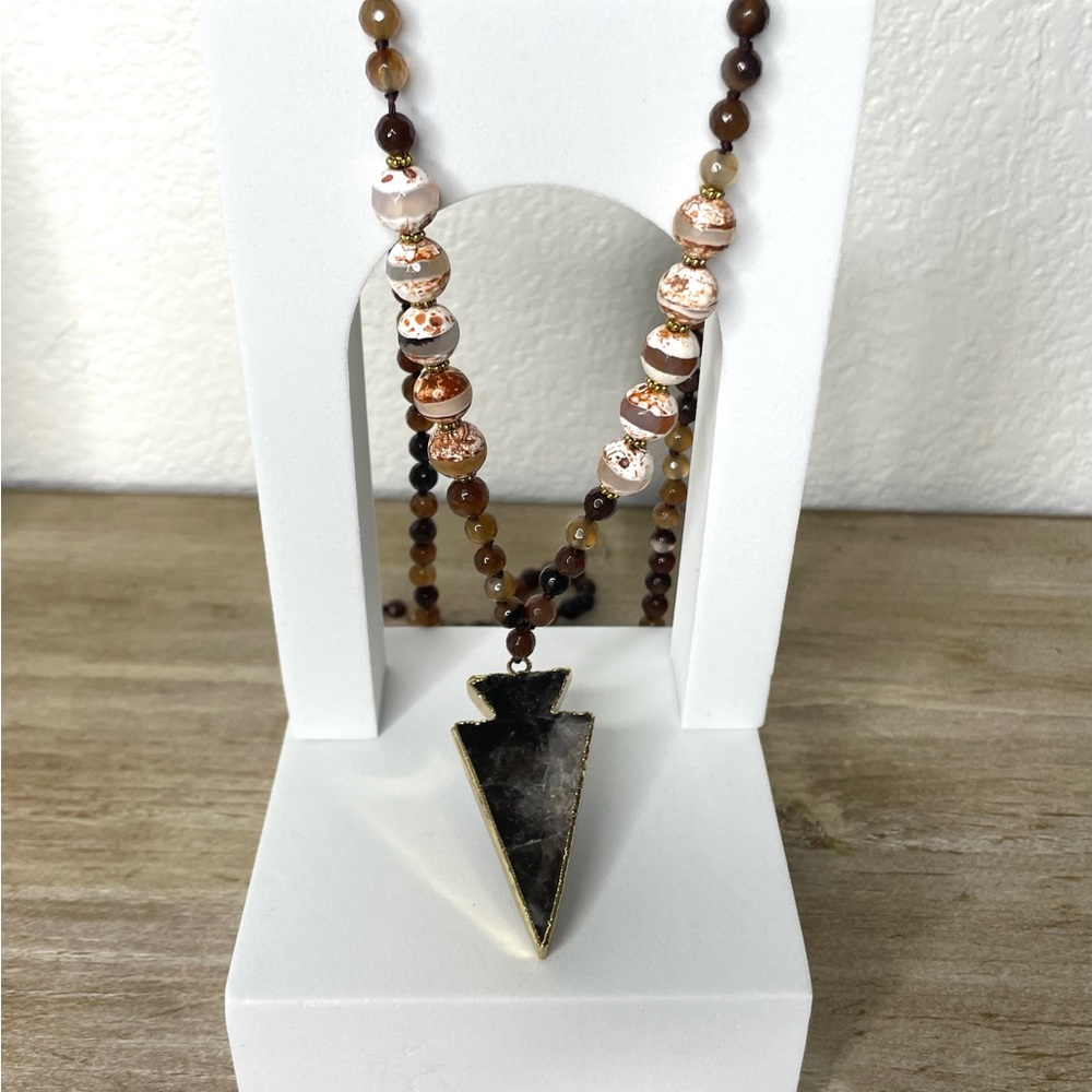 Arrow Head Agate Necklace Bohemian Tribal Style